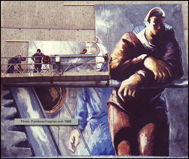 Montage de la fresque de Paul BLOAS pour BREST 96